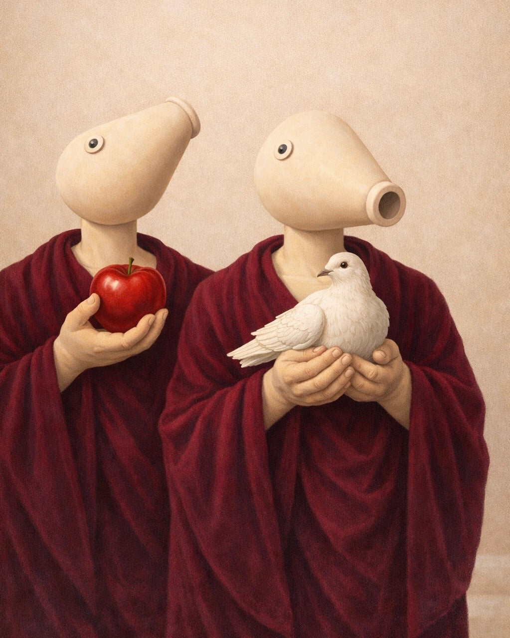 Imagem feita por IA inspirada na obra Encontros Naturais de René Magritte