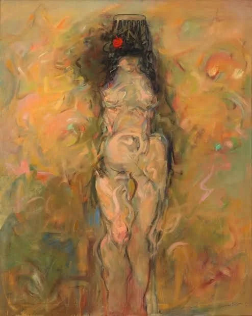 Mulher artista, nua, de pé de Dorothea Tanning