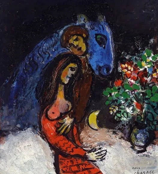  Os Amantes com Asno Azul, Marc Chagall